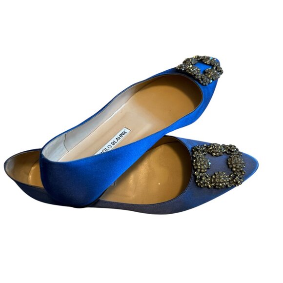 MANOLO BLAHNIK | Hangisi Crystal-Buckle Satin Flat 38.5 8.5 BLUE - Picture 16 of 16